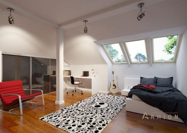 5. Проект одноэтажного дома в современном стиле с плоской кровлей , R-14-51, площадью - 223 кв c мансардой, терассой, гаражом